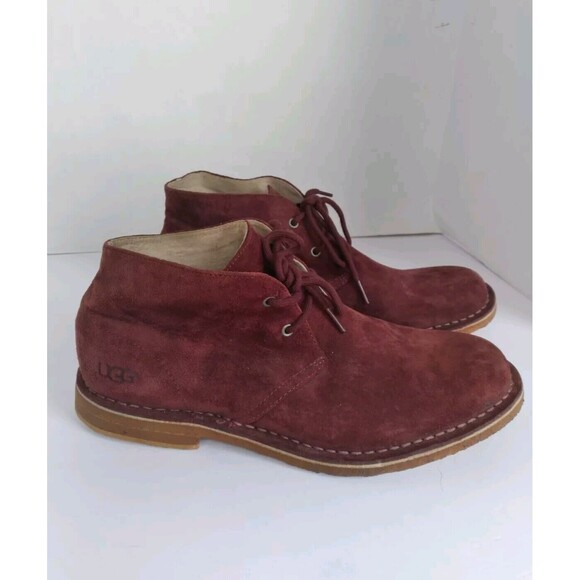 UGG Australia Alin Red Leather Suede Desert Boots Mid Top Mens sz‎ 9.5